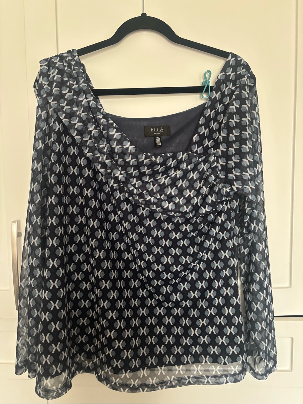 Rafaella Navy and White Long-Sleeve Top